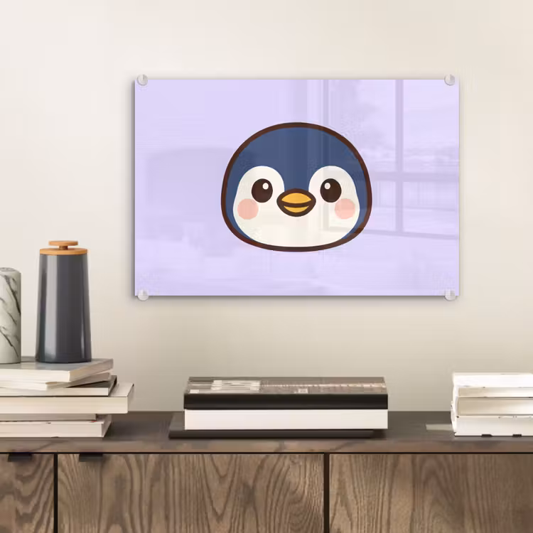 Glas schilderij - Pinguïn - Paars - Schattig — 2
