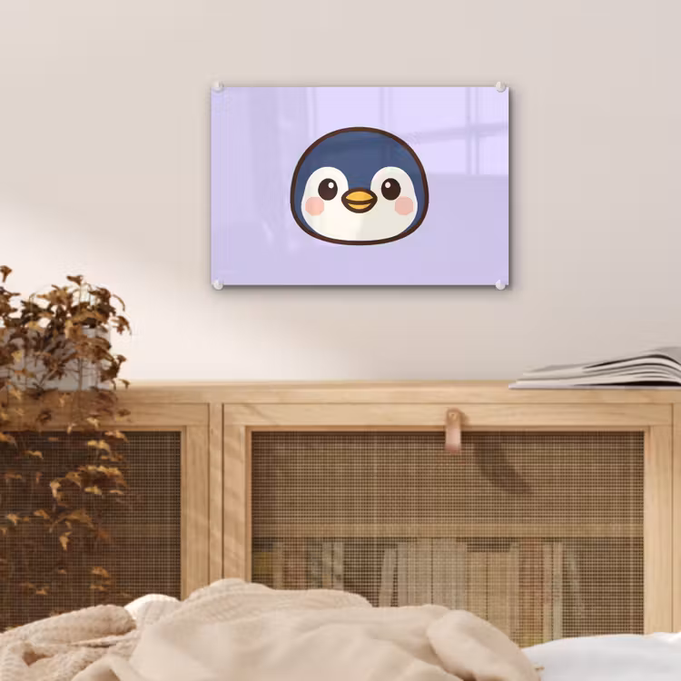 Glas schilderij - Pinguïn - Paars - Schattig — 5