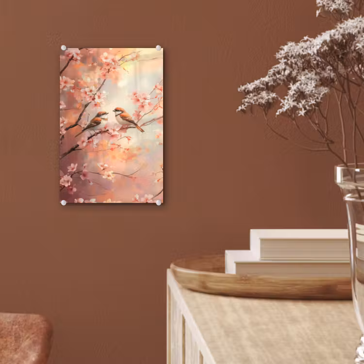Glas schilderij - Vogels - Romantic - Bloesemtak — 6
