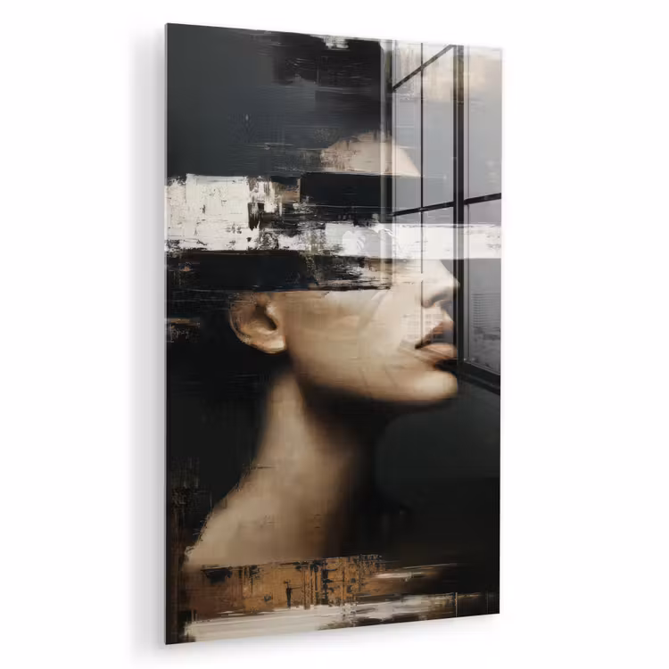 Glas schilderij - Gezicht - Vrouw - Zwart - Abstract — 1