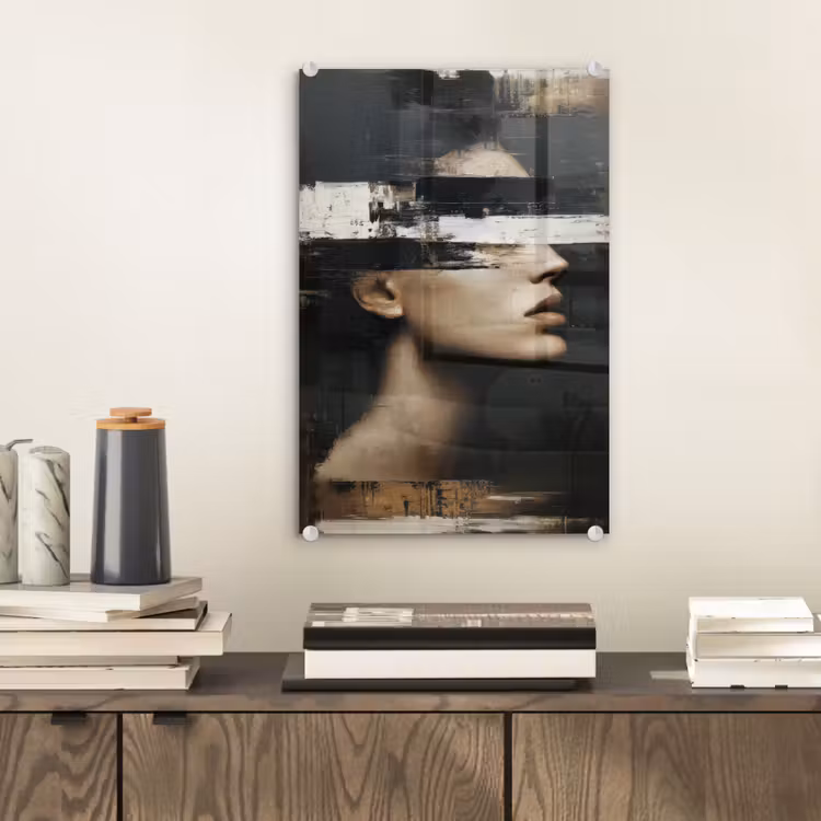 Glas schilderij - Gezicht - Vrouw - Zwart - Abstract — 2