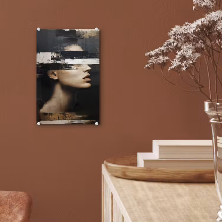 Glas schilderij - Gezicht - Vrouw - Zwart - Abstract — 6