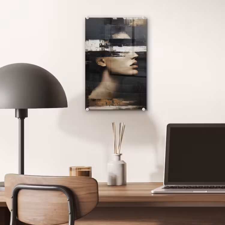 Glas schilderij - Gezicht - Vrouw - Zwart - Abstract — 7