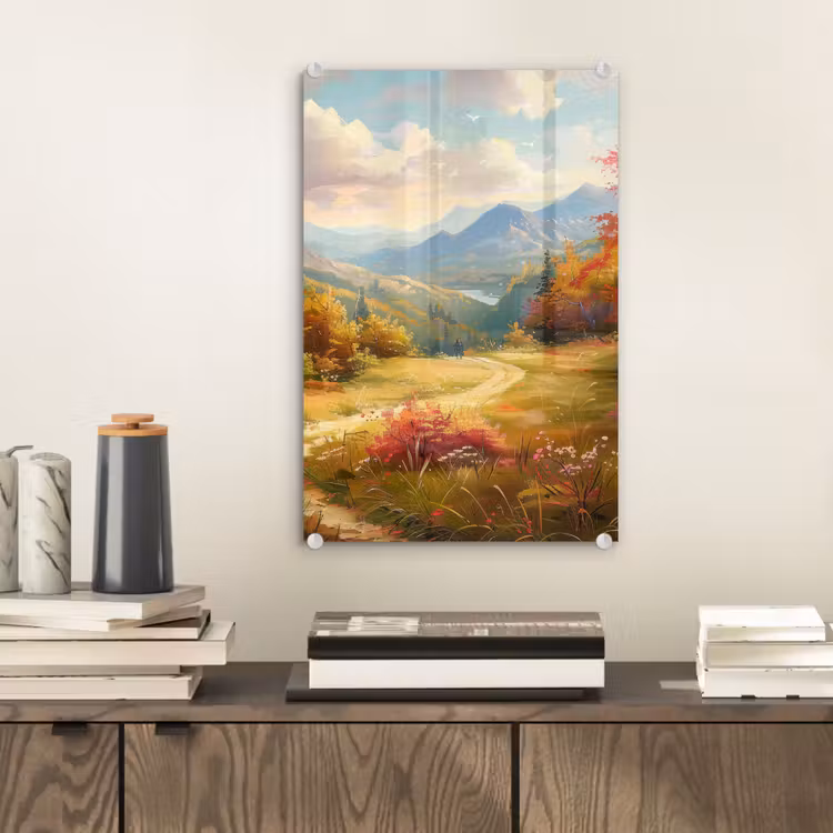 Glas schilderij - Landschap - Illustratie - Natuur — 2