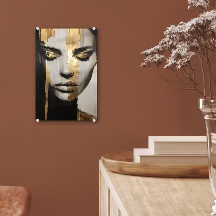 Glas schilderij - Ogen - Gezicht - Goud - Strepen — 6