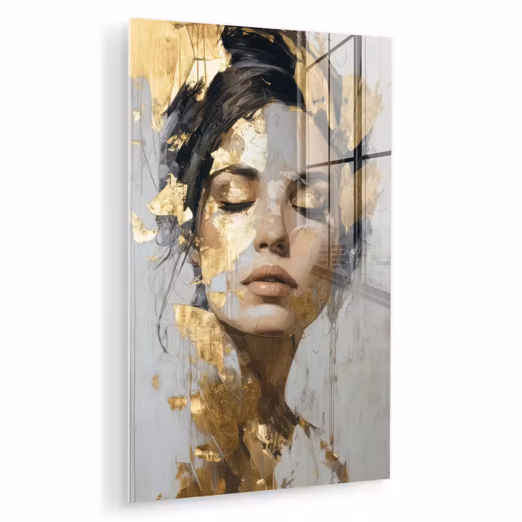 Glas schilderij - Sierlijk - Vrouw - Goud - Ogen — 1