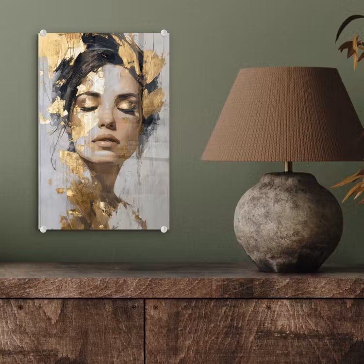 Glas schilderij - Sierlijk - Vrouw - Goud - Ogen — 4