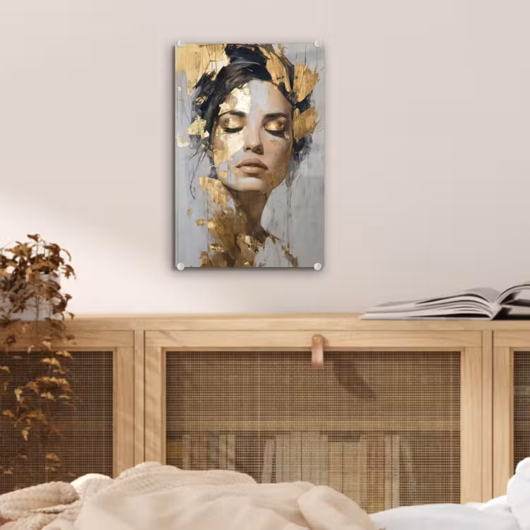 Glas schilderij - Sierlijk - Vrouw - Goud - Ogen — 5