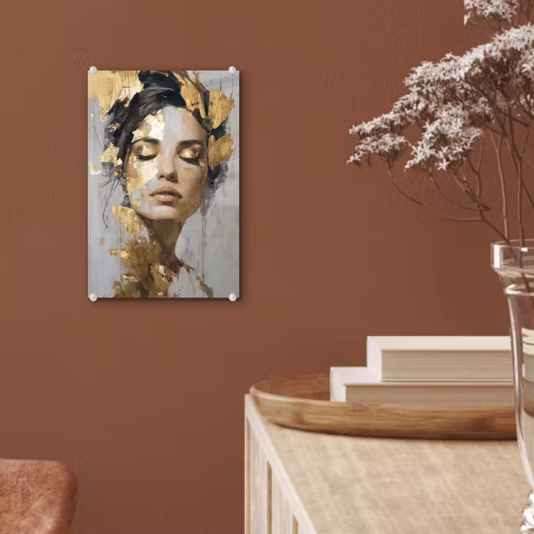 Glas schilderij - Sierlijk - Vrouw - Goud - Ogen — 6