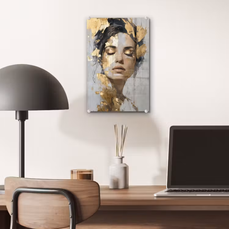 Glas schilderij - Sierlijk - Vrouw - Goud - Ogen — 7
