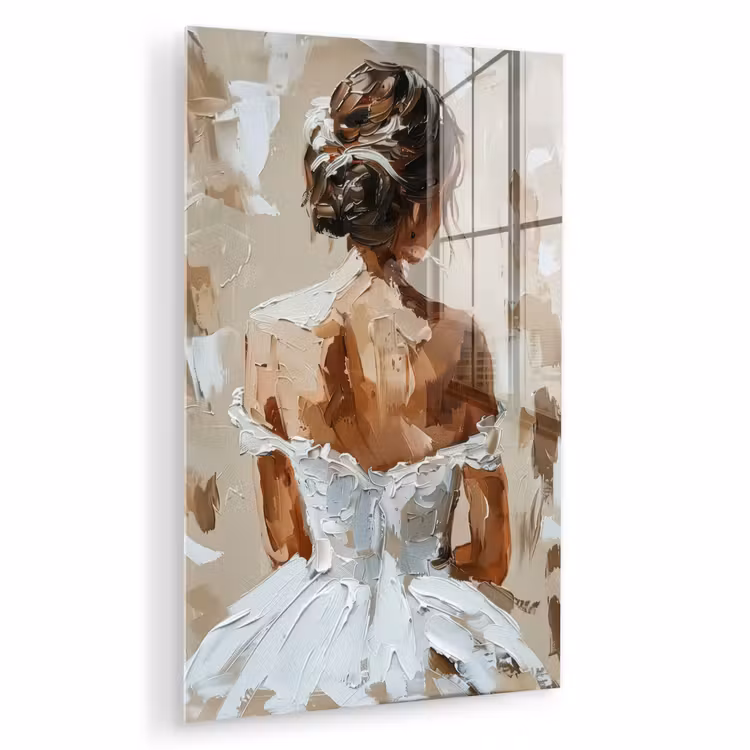 Glas schilderij - Vrouw - Verf - Abstract - Beige - Modern — 1