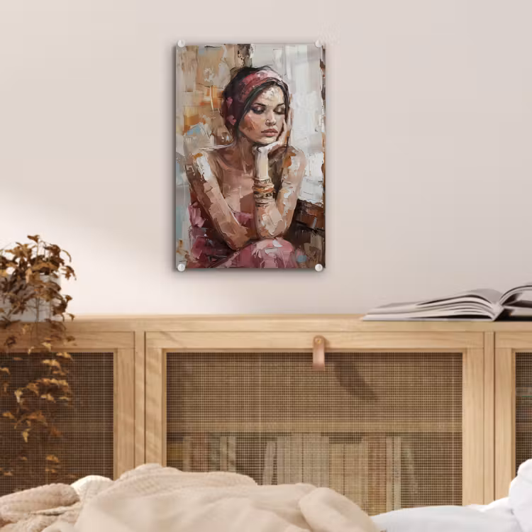 Glas schilderij - Vrouw - Verflook - Portret - Modern — 5
