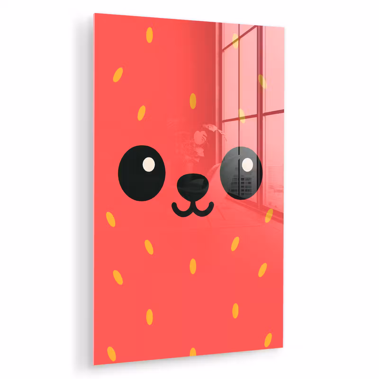 Glas schilderij - Kat - Aardbei - Cartoon — 1