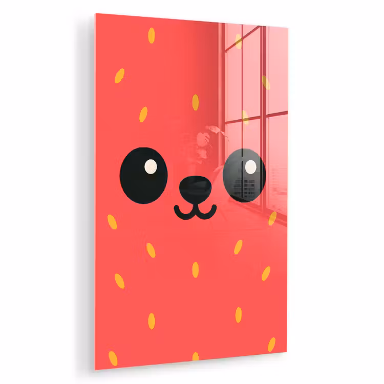 Glas schilderij - Kat - Aardbei - Cartoon — 1