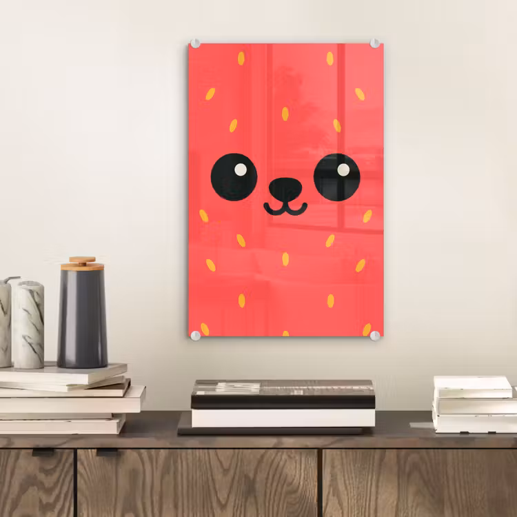 Glas schilderij - Kat - Aardbei - Cartoon — 2