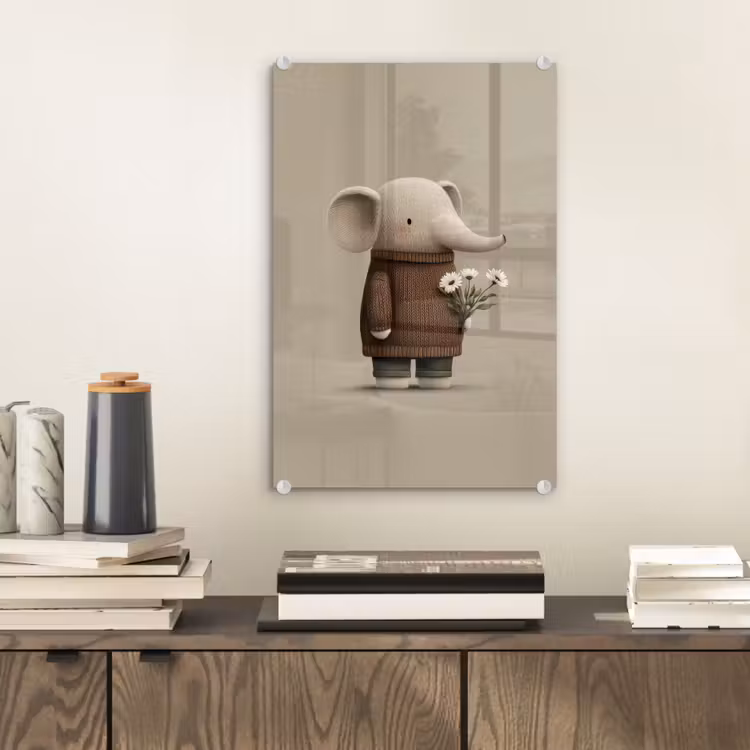 Glas schilderij - Olifant - Witte bloemen - Kindvriendelijk — 2