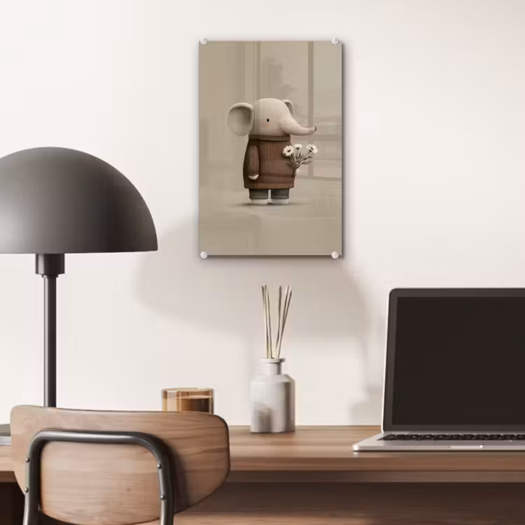 Glas schilderij - Olifant - Witte bloemen - Kindvriendelijk — 7