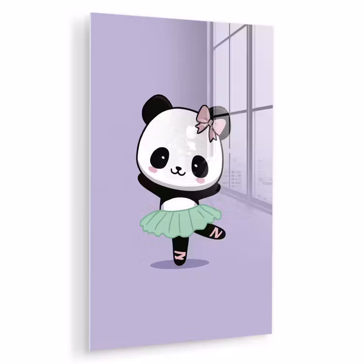 Glas schilderij - Panda - Paars - Sierlijk - Kawaii — 1