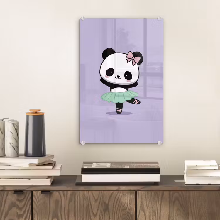 Glas schilderij - Panda - Paars - Sierlijk - Kawaii — 2