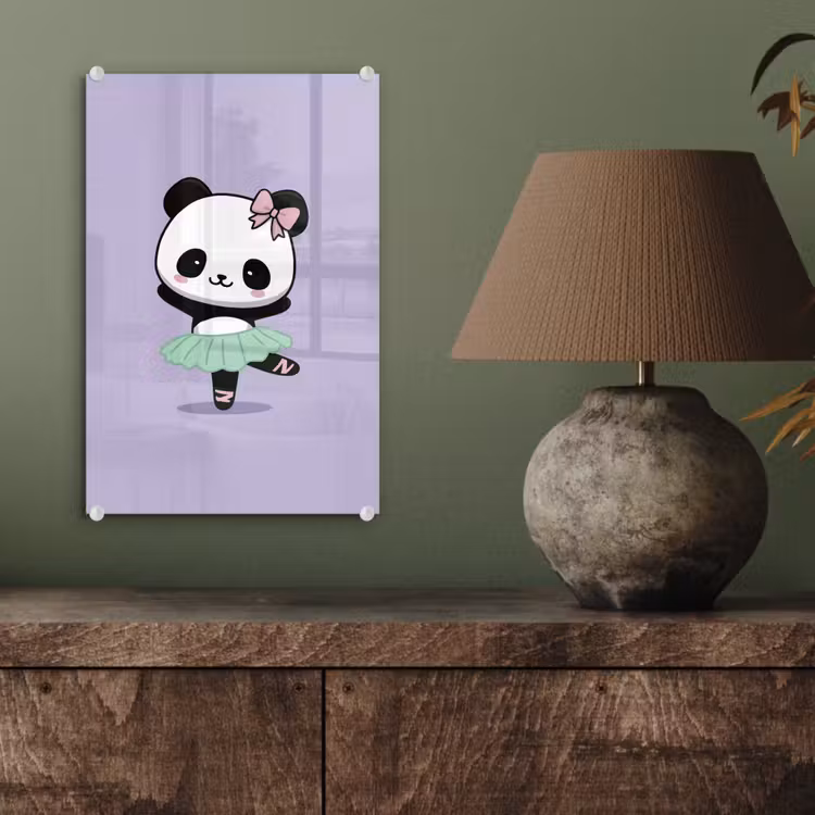 Glas schilderij - Panda - Paars - Sierlijk - Kawaii — 4