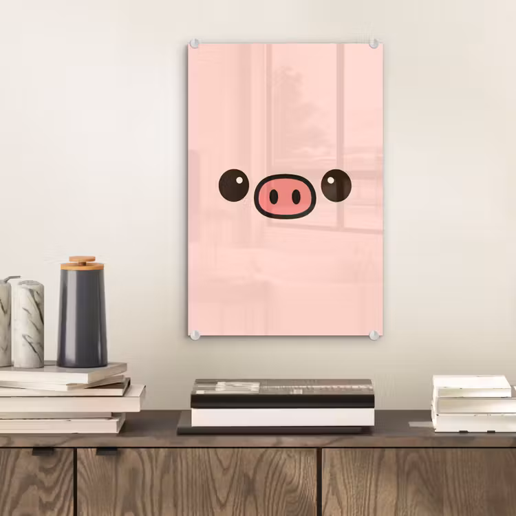 Glas schilderij - Varken - Roze - Minimalistisch — 2