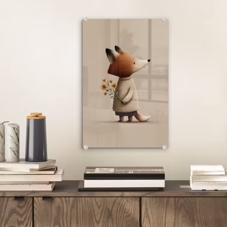Glas schilderij - Vos - Gele bloemen - Minimalistisch — 2