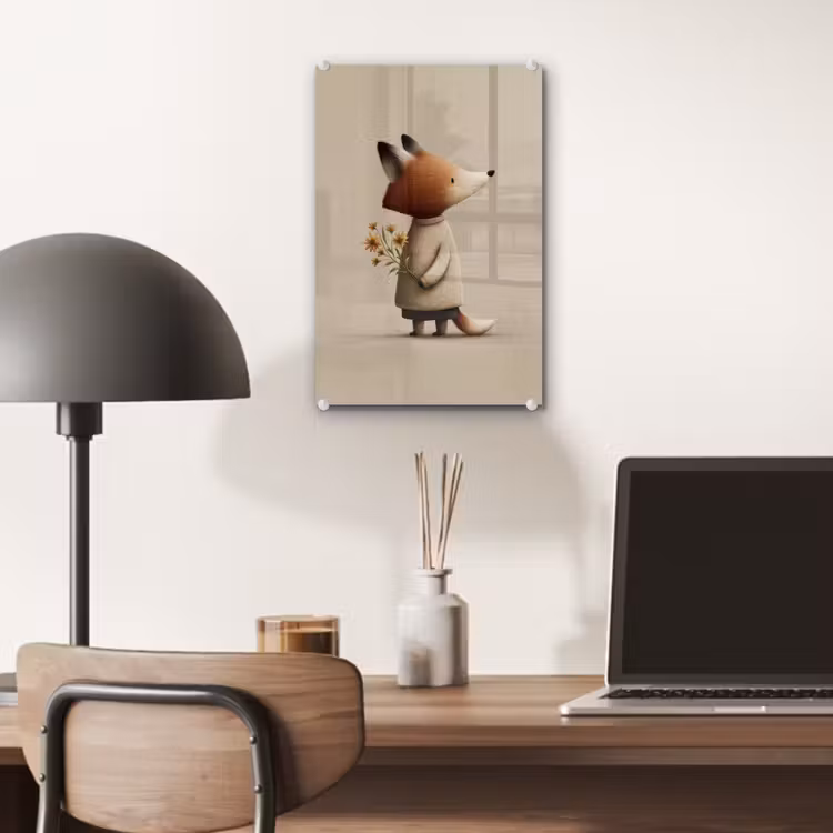 Glas schilderij - Vos - Gele bloemen - Minimalistisch — 7