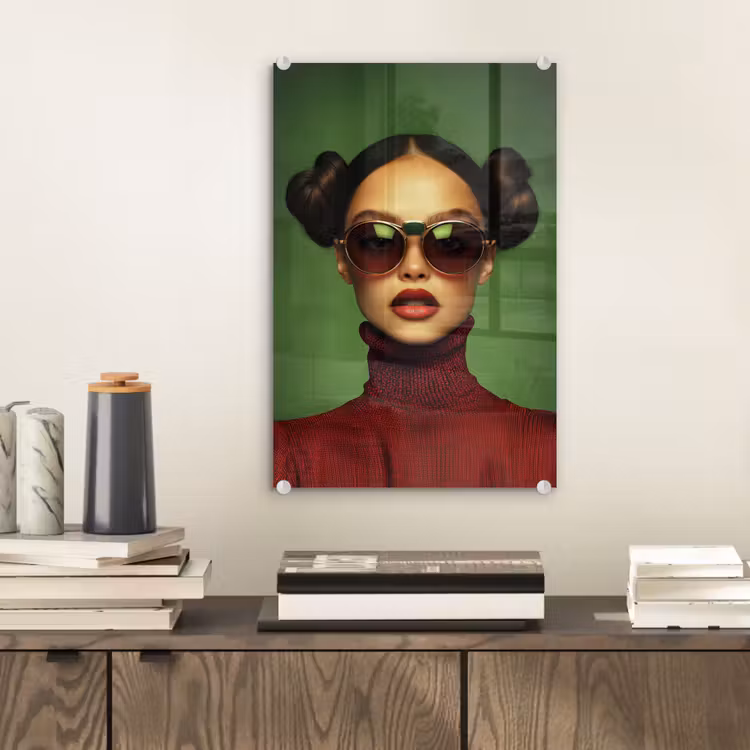 Glas schilderij - Vrouw - Groen - Bril - Aesthetic - Modern — 2