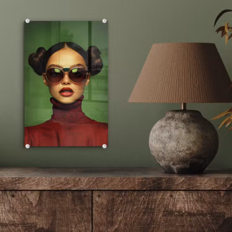 Glas schilderij - Vrouw - Groen - Bril - Aesthetic - Modern — 4