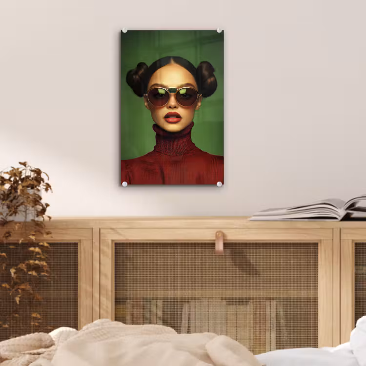 Glas schilderij - Vrouw - Groen - Bril - Aesthetic - Modern — 5