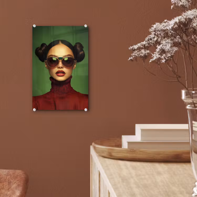 Glas schilderij - Vrouw - Groen - Bril - Aesthetic - Modern — 6