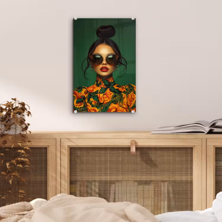 Glas schilderij - Vrouw - Groen - Modern - Bril - Abstract — 5