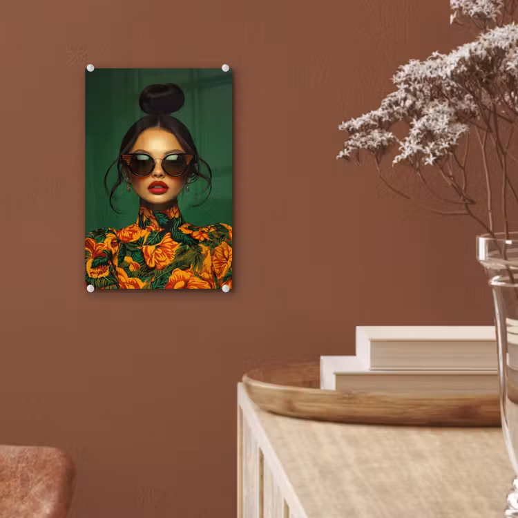 Glas schilderij - Vrouw - Groen - Modern - Bril - Abstract — 6
