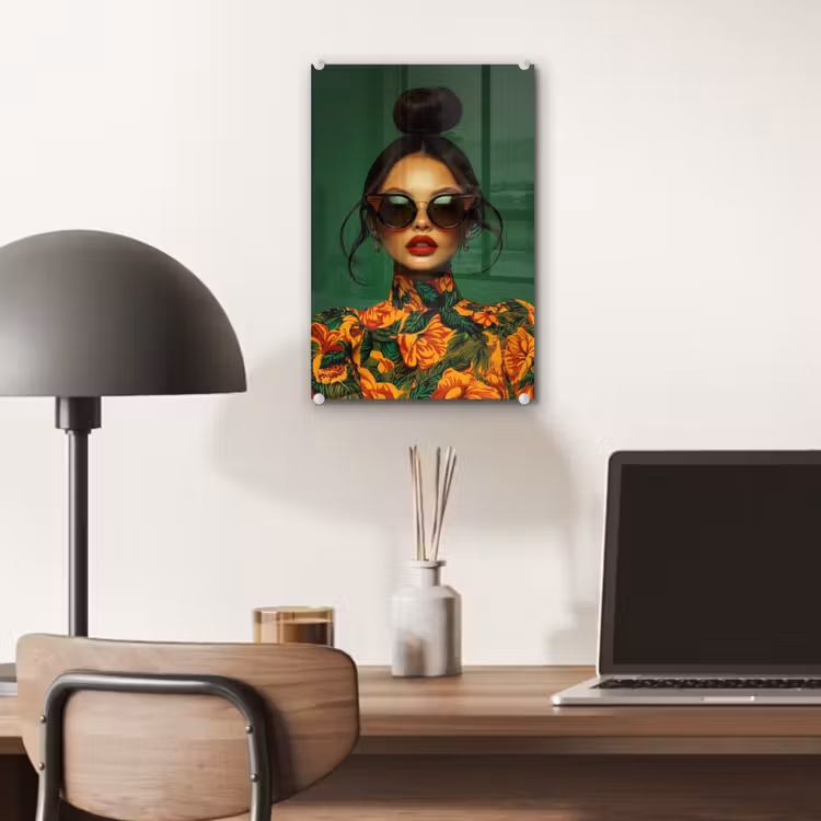 Glas schilderij - Vrouw - Groen - Modern - Bril - Abstract — 7