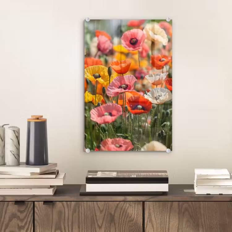Glas schilderij - Bloemenveld - Klaprozen - Kleurrijk — 2