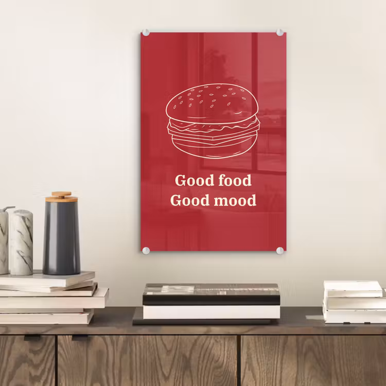 Glas schilderij - Dieprood - Lijntekening - Tekst - Hamburger — 2
