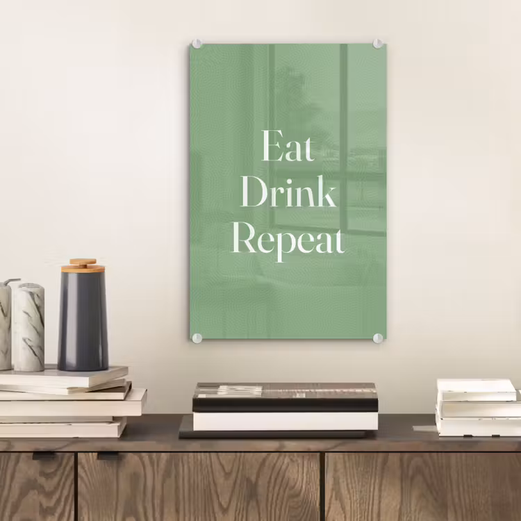 Glas schilderij - Eten - Drinken - Tekst - Mintgroen — 2