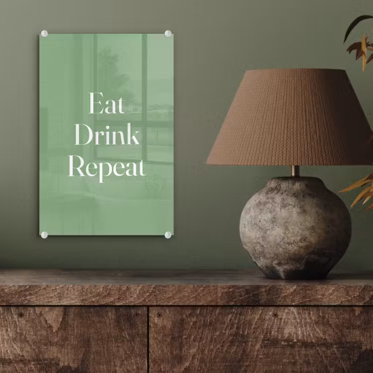 Glas schilderij - Eten - Drinken - Tekst - Mintgroen — 4