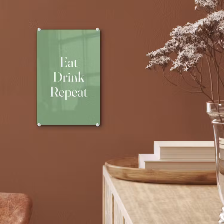 Glas schilderij - Eten - Drinken - Tekst - Mintgroen — 6