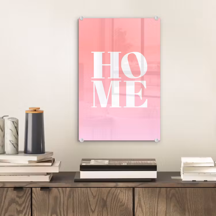 Glas schilderij - Home - Letters - Groot - Roze — 2