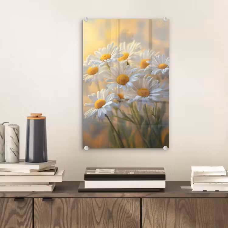 Glas schilderij - Madeliefjes - Wit - Zonlicht — 2