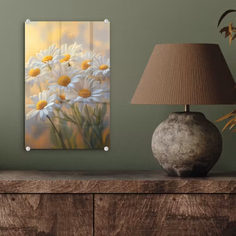 Glas schilderij - Madeliefjes - Wit - Zonlicht — 4