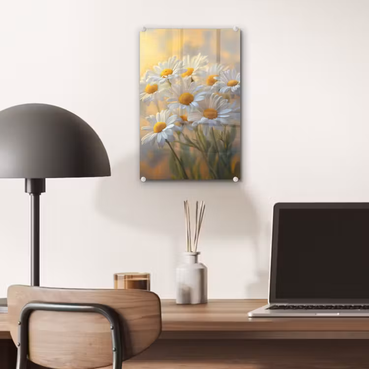 Glas schilderij - Madeliefjes - Wit - Zonlicht — 7