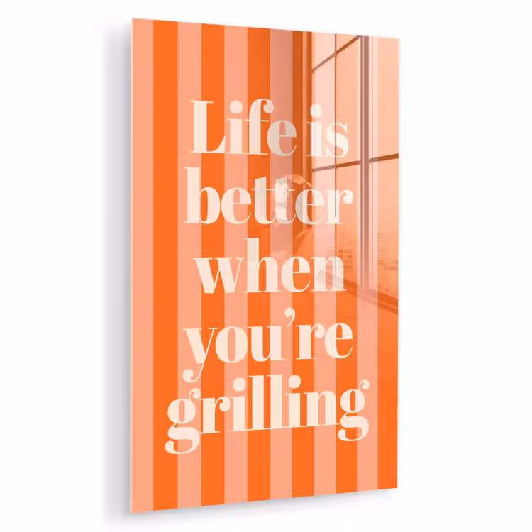 Glas schilderij - Tekst - Gestreept - Oranje - Zomer — 1