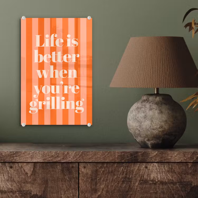 Glas schilderij - Tekst - Gestreept - Oranje - Zomer — 4