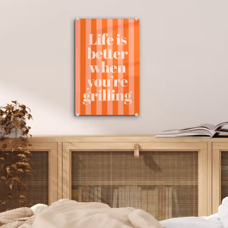 Glas schilderij - Tekst - Gestreept - Oranje - Zomer — 5