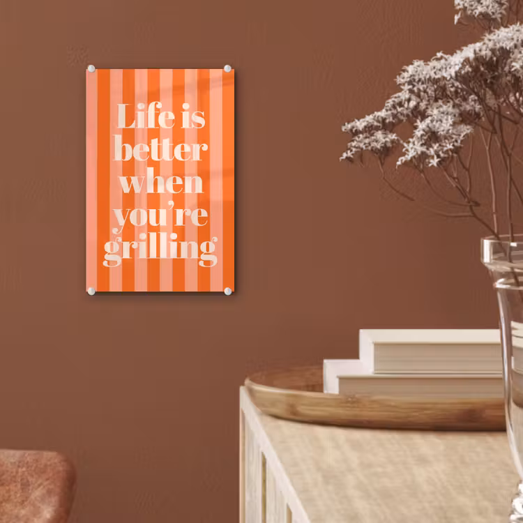 Glas schilderij - Tekst - Gestreept - Oranje - Zomer — 6