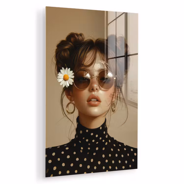 Glas schilderij - Vrouw - Beige - Bloem - Modern - Portret — 1