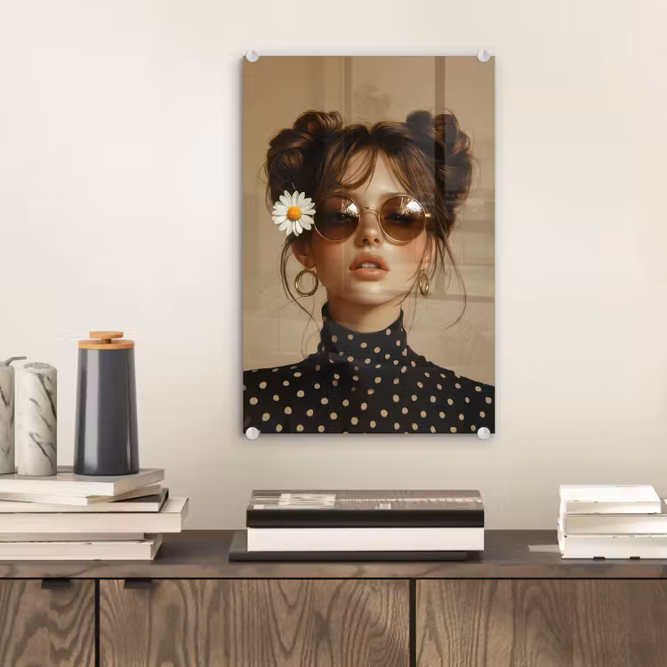 Glas schilderij - Vrouw - Beige - Bloem - Modern - Portret — 2