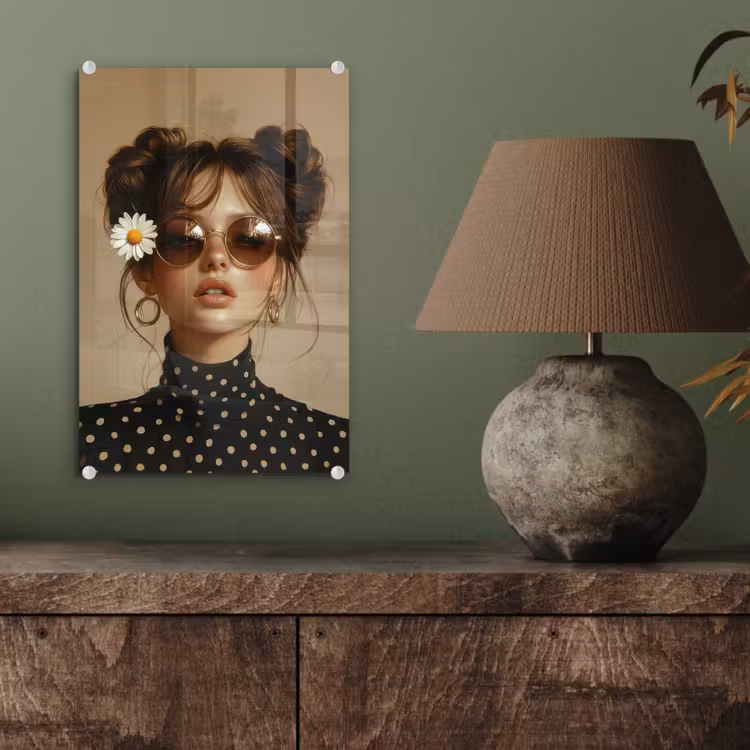 Glas schilderij - Vrouw - Beige - Bloem - Modern - Portret — 4